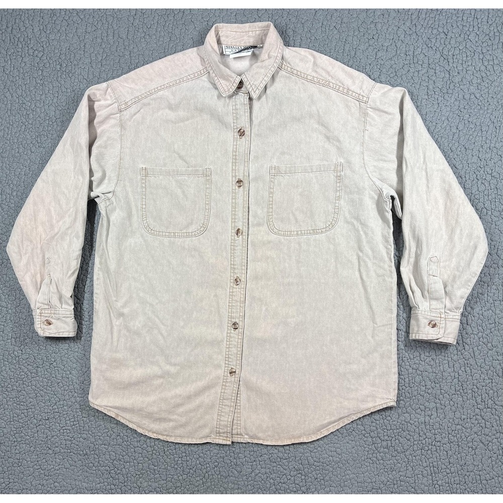 Vintage Stanley Morgan Shirt Mens Large Beige Made in USA Two Pocket Casual 90s